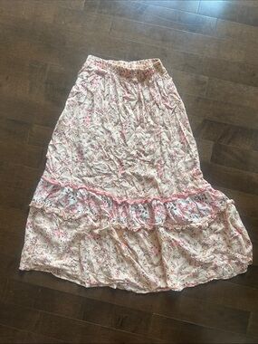Lightweight Cream & Pink Floral Midi Skirt